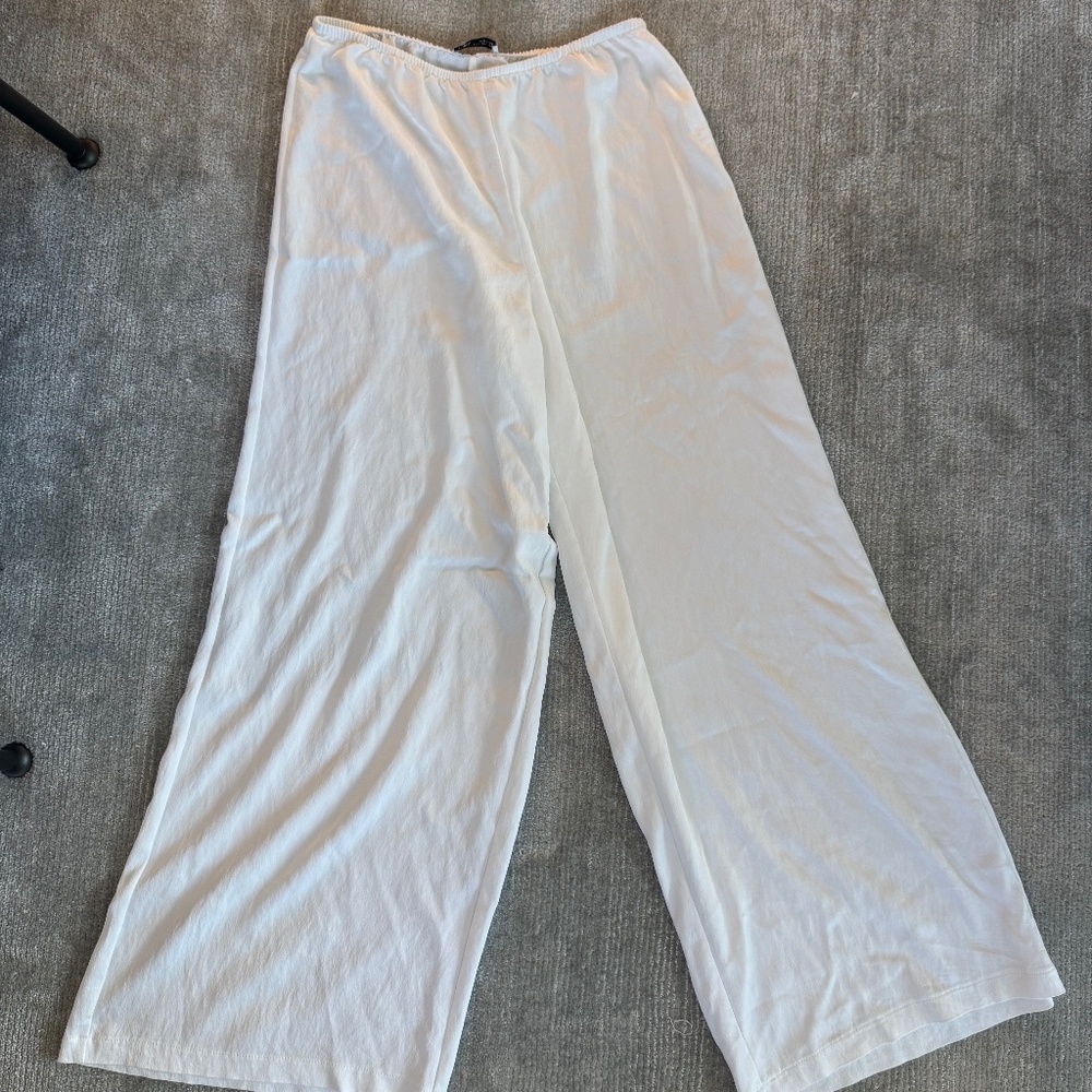 Zara White Wide Leg Flowly Pants